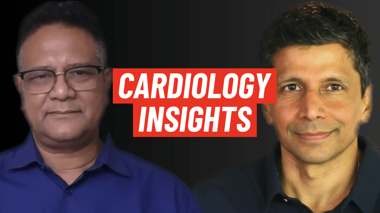This image shows a promotional graphic for a podcast episode about cardiology.